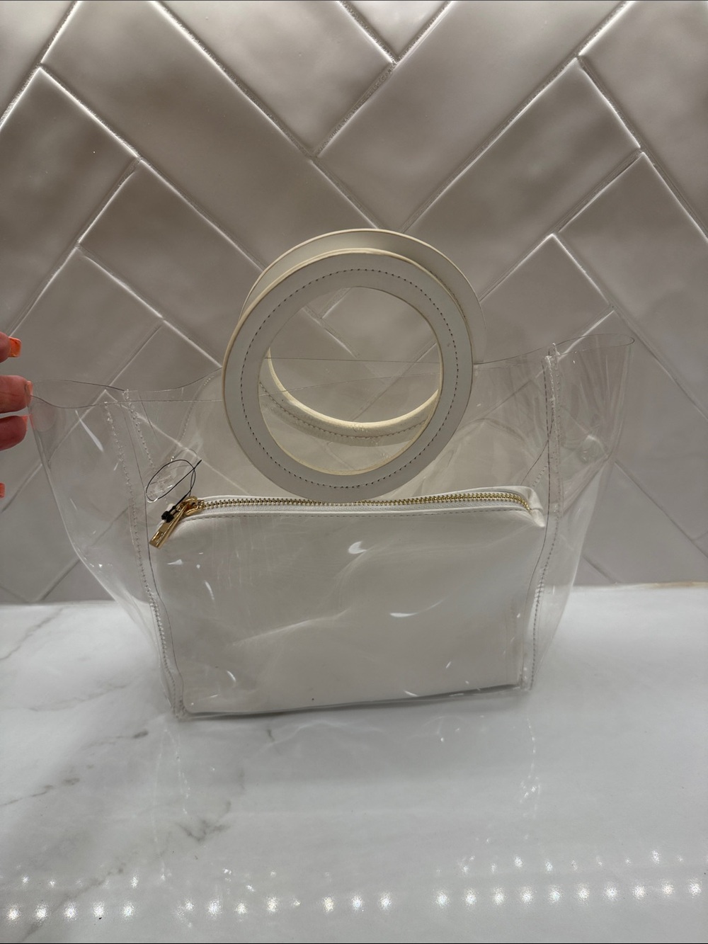 Forever 21 Clear Tote with White Round Handles and Pouch